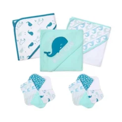 The Peanutshell Nautical Whale Tail 23-Piece Baby Bath Towel Set In Aqua/Teal/White