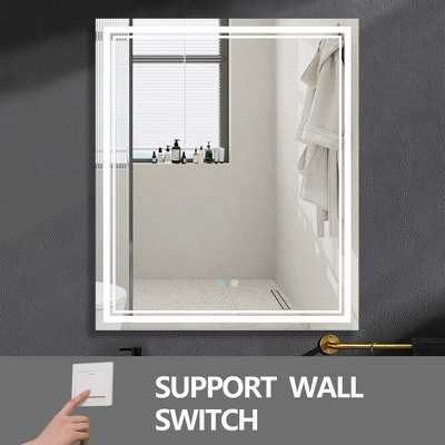 April Anti-Fog Frameless Rectangular LED Bathroom Vanity Mirror, Wall Mounted With Adjustable Light,Smart Touch Button-The Pop Home
