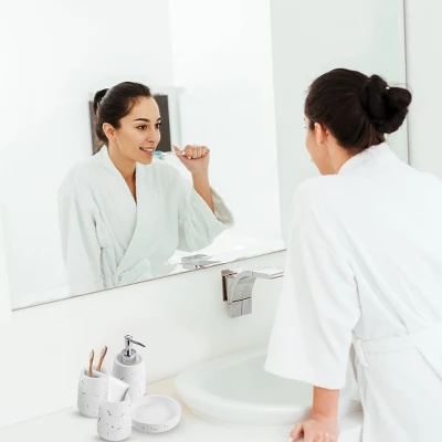 4pc Cork Resin Paint Coated Bath Accessory Set White - KRALIX - Image 4