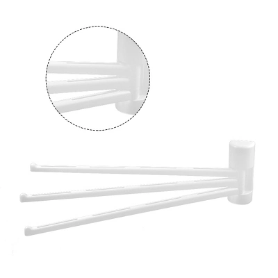 Unique Bargains Kitchen Bathroom Plastic 3-Bar Rotation Towel Rack Hooks And Hangers White 1 Pc - Image 6
