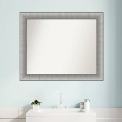 33" X 27" Non-Beveled Elegant Bathroom Wall Mirror Brushed Pewter - Amanti Art - Image 8
