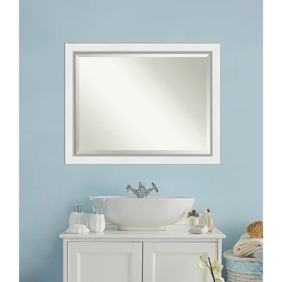 45" X 35" Eva White Silver Framed Bathroom Vanity Wall Mirror - Amanti Art - Image 4