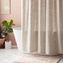 Woven Dotted Line Shower Curtain - Thresholdâ˘