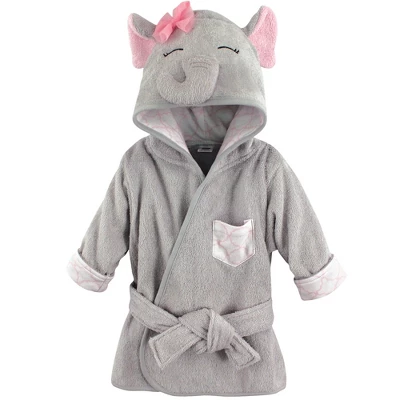 Hudson Baby Infant Girl Cotton Animal Face Bathrobe, Pretty Elephant, 0-9 Months