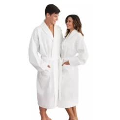 S/M Waffle Weave Unisex Bathrobe White - Linum Home Textiles