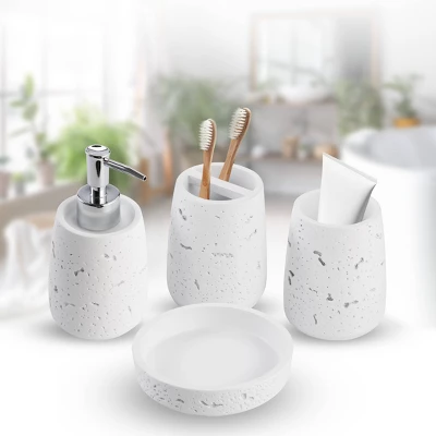4pc Cork Resin Paint Coated Bath Accessory Set White - KRALIX - Image 3