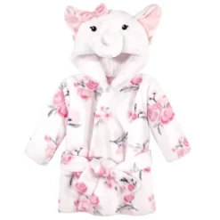 Hudson Baby Infant Girl Plush Animal Face Bathrobe, White Elephant, 0-9 Months
