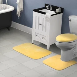 Traditional 3pc Nylon Washable Bathroom Rug Set Rubber Ducky Yellow - Garland Rug