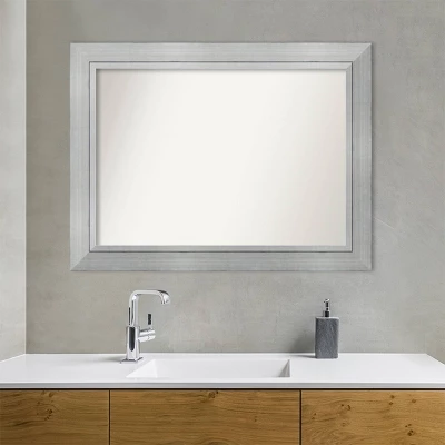45" X 34" Non-Beveled Romano Silver Wood Bathroom Wall Mirror - Amanti Art - Image 8