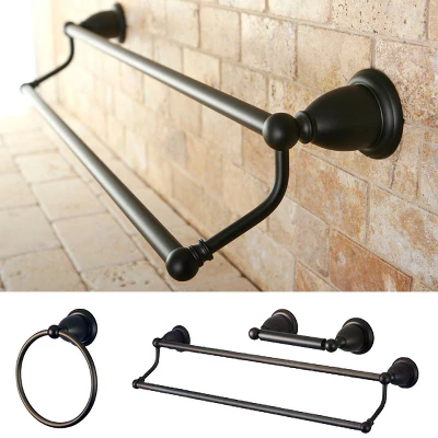 3pc Traditional Solid Brass Oil Rubbed Bronze Double Towel Bar Bath Accessory Set - Kingston Brass