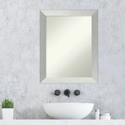 22" X 28" Non-Beveled Brushed Sterling Wood Bathroom Wall Mirror Silver - Amanti Art - Image 6