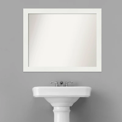 32" X 26" Non-Beveled Vanity White Narrow Bathroom Wall Mirror - Amanti Art - Image 7
