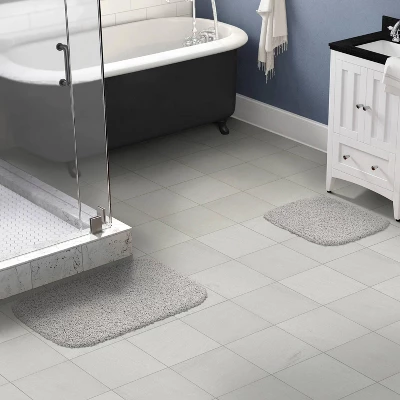 2pc Shaggy Nylon Washable Bathroom Rug Set Platinum Gray - Garland Rug