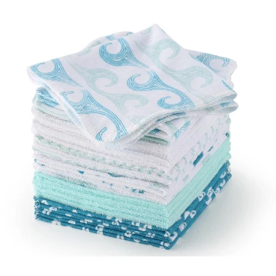 The Peanutshell Nautical Whale Tail 23-Piece Baby Bath Towel Set In Aqua/Teal/White - Image 5