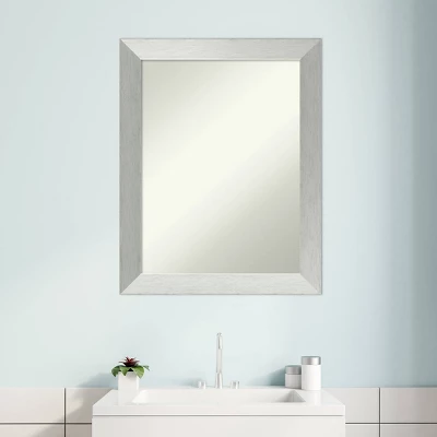 22" X 28" Non-Beveled Brushed Sterling Wood Bathroom Wall Mirror Silver - Amanti Art - Image 7