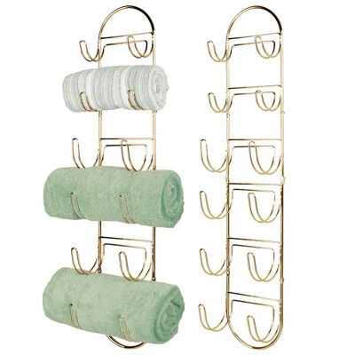 MDesign Metal Wall Mount Bath Towel Organizer Rack, 6 Shelves, 2 Pack - Image 7