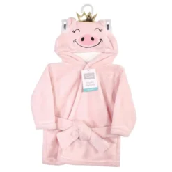 Hudson Baby Infant Girl Plush Animal Bathrobe, Pig, 0-9 Months