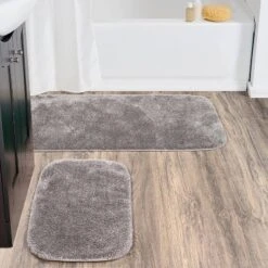 2pc Traditional Nylon Washable Bathroom Rug Set Gray - Garland Rug