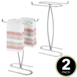 MDesign Metal Hand Towel Holder Stand For Bath Vanity Countertop, 2 Pack, Chrome