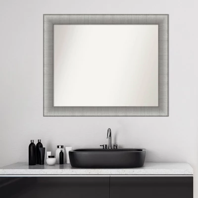 33" X 27" Non-Beveled Elegant Bathroom Wall Mirror Brushed Pewter - Amanti Art - Image 7