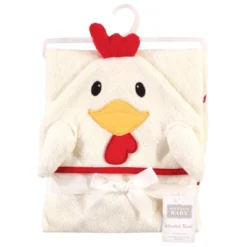 Hudson Baby Infant Unisex Cotton Animal Face Hooded Towel, Rooster, One Size