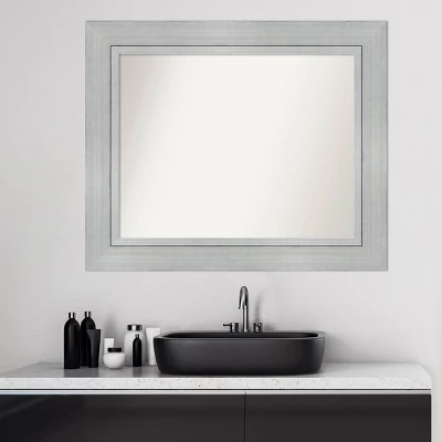 35" X 29" Non-Beveled Romano Silver Wood Bathroom Wall Mirror - Amanti Art - Image 5