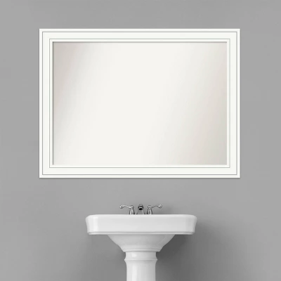 43" X 32" Non-Beveled Craftsman Wood Bathroom Wall Mirror White - Amanti Art - Image 5