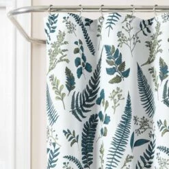 72"x72" Devonia Allover Single Shower Curtain White/Green - Lush Décor
