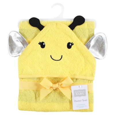 Hudson Baby Unisex Baby Cotton Animal Face Hooded Towel, Yellow Bee, One Size