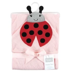 Hudson Baby Infant Girl Cotton Animal Face Hooded Towel, Pink Ladybug, One Size