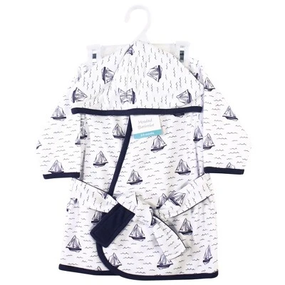 Hudson Baby Infant Boy Cotton Rich Bathrobe, Sailboat, 0-9M