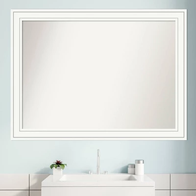 43" X 32" Non-Beveled Craftsman Wood Bathroom Wall Mirror White - Amanti Art - Image 7