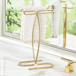 MDesign Metal Hand Towel Holder Stand For Bathroom Countertop - Soft Brass
