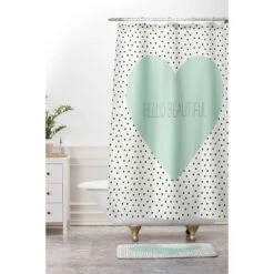 Hello Beautiful Heart Shower Curtain Polka Dots Mint Green - Deny Designs