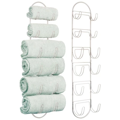 MDesign Metal Wall Mount Bath Towel Organizer Rack, 6 Shelves, 2 Pack - Image 12