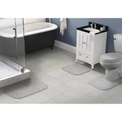 4pc Shaggy Nylon Washable Bathroom Rug Set Gray - Garland Rug