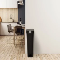 Hefty 12.3gal Slim Step Trash Can With Locking Lid Black