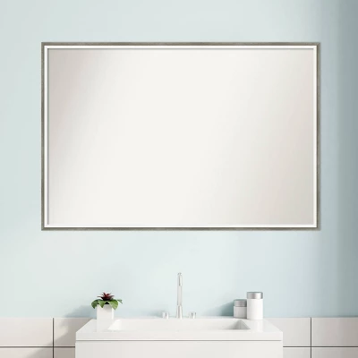 37" X 25" Non-Beveled Lucie Wood Bathroom Wall Mirror Silver - Amanti Art - Image 6