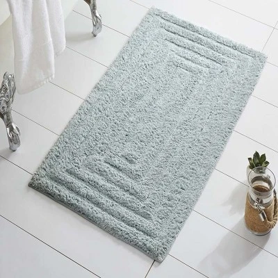 Knightsbridge Stylish And Comfortable All Season Traditional Racetrack Design Cotton Bath Rug Light Blue