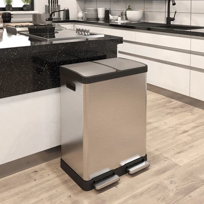ITouchless Step Pedal Kitchen Trash Can And Recycle Bin Combo With AbsorbX Odor Filter And Removable Inner Buckets 16 Gallon Stainless Steel - Image 2