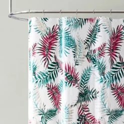 14pc Home Cardia Geo Tropical PEVA Shower Curtain Set Coral Red - VCNY