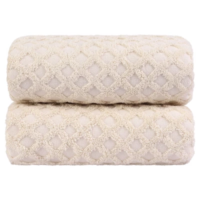 PiccoCasa Cotton Jacquard Diamond Absorbent Bath Towels 2Pcs - Image 6