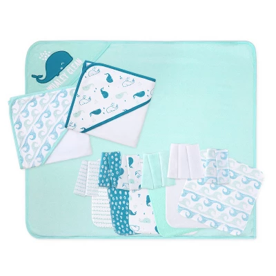 The Peanutshell Nautical Whale Tail 23-Piece Baby Bath Towel Set In Aqua/Teal/White - Image 6