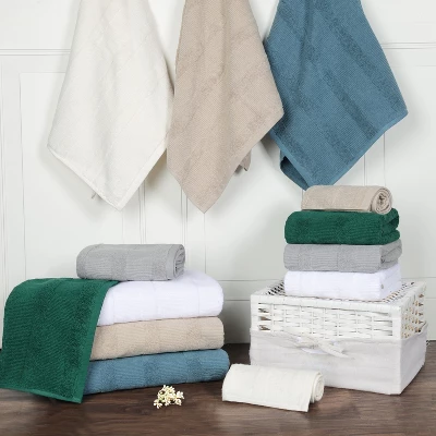 Quick-Dry Ribbed Solid Highly Absorbent Assorted Cotton Bath Towel Set By Blue Nile Mills - Image 5