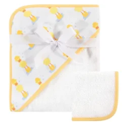 Hudson Baby Infant Cotton Hooded Towel And Washcloth 2pc Set, Duck, One Size