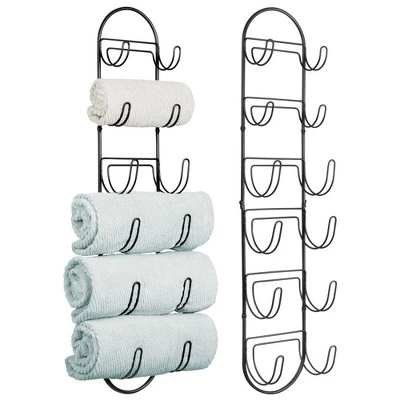 MDesign Metal Wall Mount Bath Towel Organizer Rack, 6 Shelves, 2 Pack - Image 8