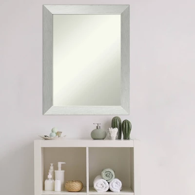 22" X 28" Non-Beveled Brushed Sterling Wood Bathroom Wall Mirror Silver - Amanti Art - Image 5