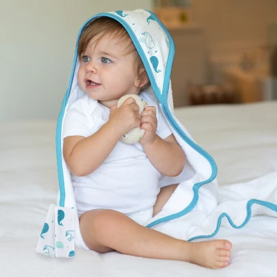 The Peanutshell Nautical Whale Tail 23-Piece Baby Bath Towel Set In Aqua/Teal/White - Image 3