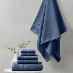 6pc Plume Cotton Feather Touch Antimicrobial Towel Set Navy - Beautyrest