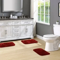 3pc Traditional Nylon Washable Bathroom Rug Set Chilli Pepper - Garland Rug